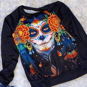 Size Large Womens Flower Candy Skull Longsleeve